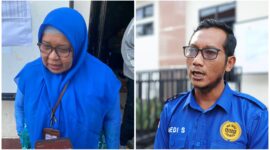 Dosen Fakultas Hukum Universitas Lambung Mangkurat (Unlam), Dr. Yulia Qamariyanti. (Kiri) kuasa hukum Kakek Kahfi, Dedi (kanan). 