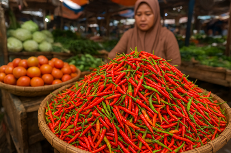 ILUSTRASI CABAI RAWIT DIPASAR. (FOTO: AI) 